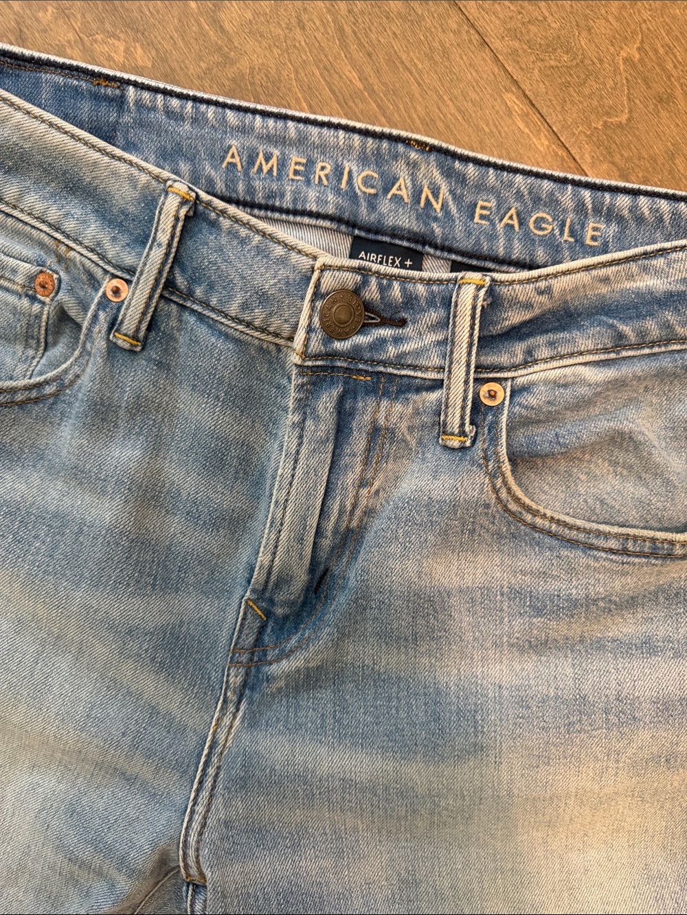 American Eagle Light Blue AIRFLEX+ Jeans Waistband Detail